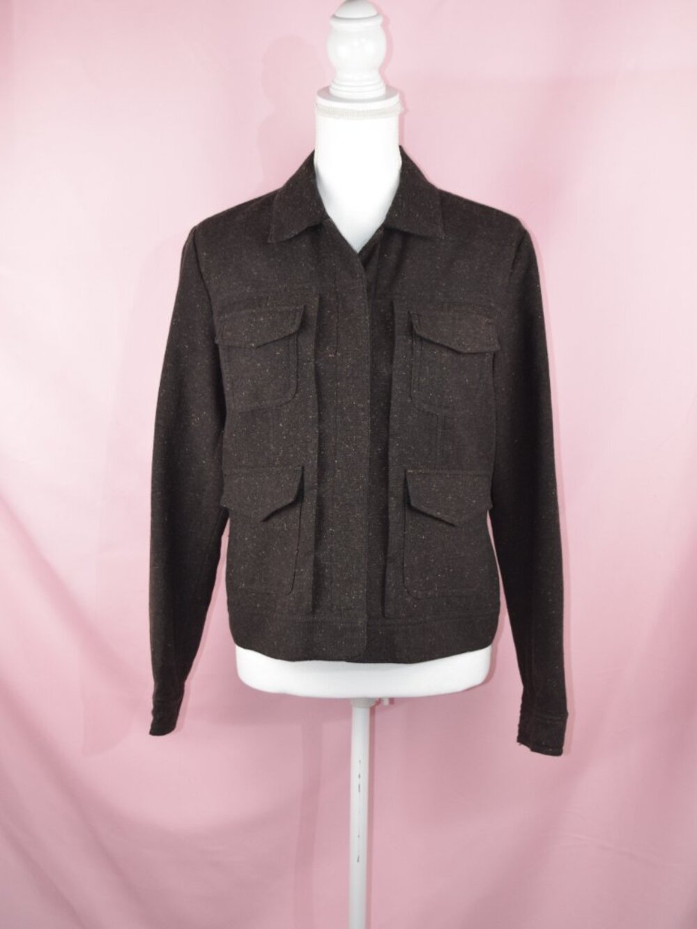 Coldwater Creek Brown Wool Blend Speckled Snap Front Utility Jacket | Size S